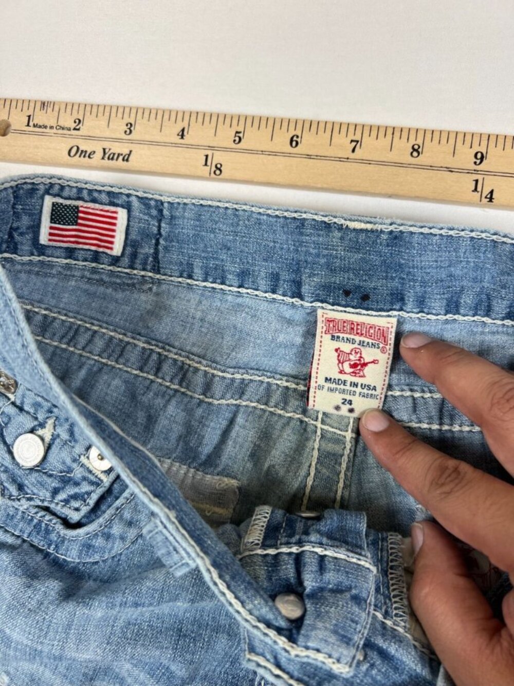 Vtg True Religion Women's Jeans Size 24 Blue Denim Flap Pocket Stitching Casual - Picture 12 of 12